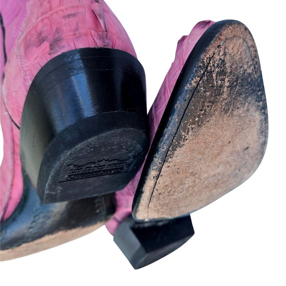 Vintage 90s Los Altos Pink Genuine Crocodile Western Cowboy Boots Women Sz 7 - Picture 10 of 16